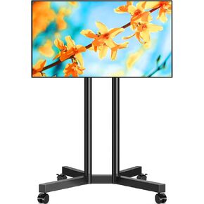 5RCOM Dual-Pole Rolling TV Stand للحصول على 32-70 بوصة LCD LED LED مسطح ومنحني ، موقف تلفزيون محمول قابل للتعديل مع عجلات قابلة للقفل ، عربة تلفزيون متنقلة تصل إلى 88 رطلاً لغرفة النوم ، غرفة المعيشة ، في الهواء الطلق