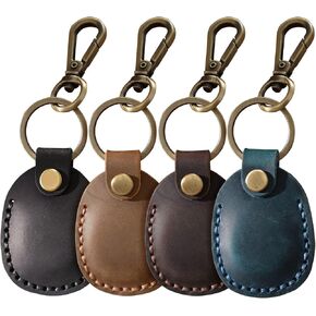 4 Pack Leather Airtag Holder Keychain, Compact Handmade Genuine Leather Air Tag Holder with Keyring Full Coverage Case Cover Compatible for AirTag [4 Pack]