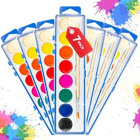 7 Pack Watercolor Paint Set for Kids - 8 Washable,Bright Colors with Paintbrush Watercolor Paint Bulk for Kids Party Favors,Classrooms Supplies,Art Lessons