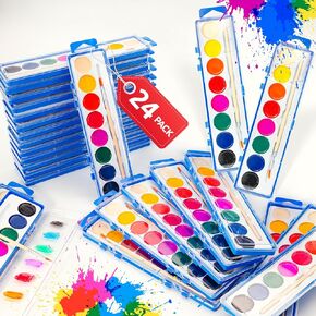 24 Pack Watercolor Paint Set for Kids - 8 Washable,Bright Colors with Paintbrush Watercolor Paint Bulk for Kids Party Favors,Classrooms Supplies,Art Lessons