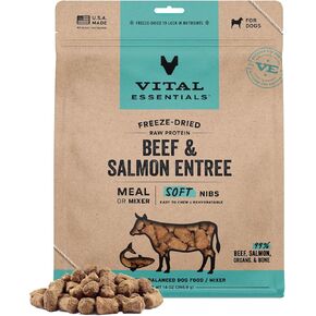 Vital Essentials Freeze Dried Raw Beef & Salmon Entree & Mixer Dog Food Soft Nibs, 14 oz