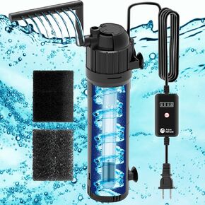 AquaMiracle Aquarium Filter for Green Water, U - V Fish Tank Filter with Timer (4/8/12/24 Hrs), Dual Mode (Aeration/Rainfall) Fish Filter for 10-40 Gallon Tanks, Flow Rate and Direction Adjustable