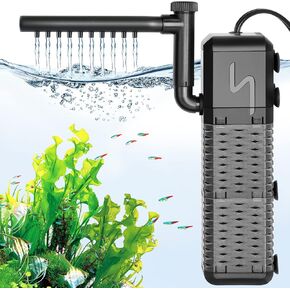 مرشح AQQA Aquarium الداخلي ، مرشح الطاقة الغاطس مع تصميم نظام هرمون مياه الأمطار ، تصميم تدفق المياه القابل للتعديل ، ترشيح الإسفنج الحيوي الصامت الصامت لخزان السمك 26-70 جالون ، 211 GPH ، 9W