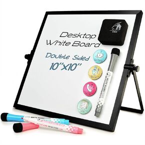 Dry Erase White Board, 16inX12in Large Magnetic Desktop Whiteboard with Stand, 8 Markers, 4 Magnets, 1 Eraser, Portable Double-Sided White Board Easel for Office Memo to Do List Desk School for Kids