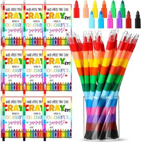 24 Sets End of Year Student Gift 12 Colors Rainbow Buildable Crayons with Colorful Cards End of School Year Gift for Student from Teacher Summer Classroom Prizes Birthday Party Favors