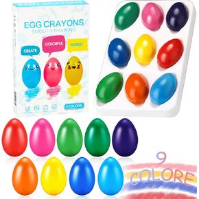 Spakon 9 Pcs 9 Colors Toddler Crayons Egg Crayons Palm Grasp Color Pencils Washable Pencils Paint Pens for Kids Ages 1-3