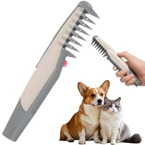 Mataway E-Comb ، 2-in-1 مزيل لعقدة الشعر الكهربائية للحيوانات الأليفة والتقليم ، أداة الاستمالة الآمنة للكلاب والقطط والجزر ، وفرشاة التخلص من جميع السلالات لجميع السلالات