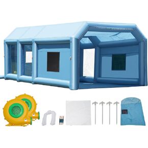 VEVOR 23 x 13.1 x 9 ft Portable Paint, Featuring 750W+480W High-Power Blowers and Air Filtration System, Inflatable Spray Booth for Small Trucks and Large Motorcycle, Blue