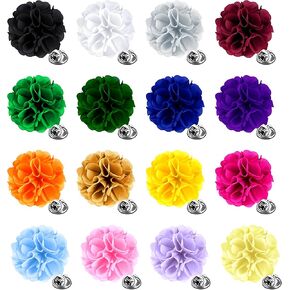 Yadiana 16 Pcs Lapel Flower Pins for Men Suit, Handmade Satin Boutonniere Pins Gentleman Women Flower Brooch Pins Set with Gift Box for Wedding Groom Tuxedo Clothes Accessories (4cm)