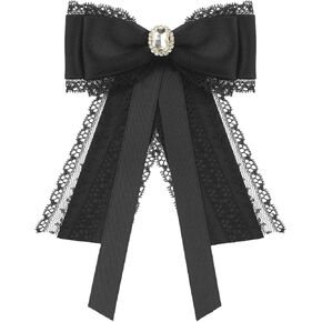 Lace Bow Tie Brooches for Women Elegant Brooch Pins Pre-Tied Shirt Neck Tie