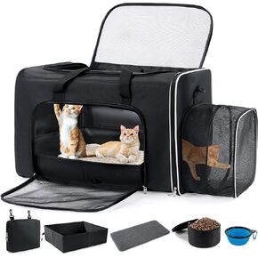 BALAPET Expandable Extra Large cat Carrier with Litter Box，24"x13"x17" Collapsible Soft-Sided Pet Carrier for 2 Cats Under 55 lbs Cat Crate/Bag for Car Travel