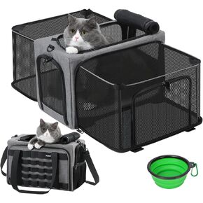 Pecute Cat Carrier Expandable, Airline Approved Cat Soft-Sided Carriers, Breathable Pet Carriers up to 5kg/12lbs, Collapsible Cat Bag Carrier Great for Travel, Outdoor, Hiking, Camping, Dark Gray