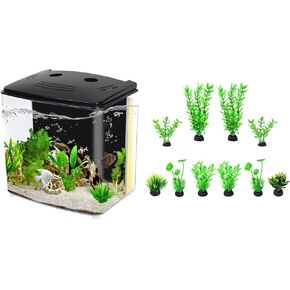 AQUANEAT Small Betta Fish Tank Starter Kit - 1.2 Gallon Aquarium with 10pcs Green Plants