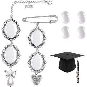 2Pcs Graduation Tassel Photo Charm, Class of 2025 Memorial DIY Pin Graduation Cap Photo Charm with Gift Box, Personalized Graduation Cap Decorations with Angel Wings Heart Nameplate