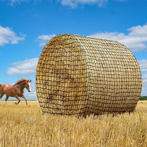 6 * 6 ft Large Round Bale Hay Net for Horses Slow Feeder Hay Net for Livestock Knotless Hay Net with 1.75" Holes Fits Round Bales 4x4, 5x5, 6x6ft or Square Bales 3x3x8, 4x4x8, 5x5x8ft