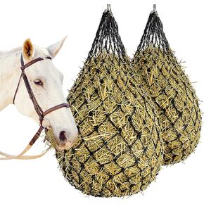 2 pcs 40 "شبكة القش للخيول ، مغذي أكياس القش البطيء ، المصنوع من ROP نايلون متينة ، تنظيم كمية من القش وبالتالي تحسين الهضم ، للخيول غنم الماعز معلقة بطيئة تغذية القش