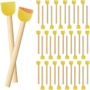 Molain 40 Pcs Sponge Brushes for Painting, 0.6'' Paint Sponge Brush Round Sponge Foam Brush Wooden Handle Foam Brush for Painting Crafts DIY Arts and Crafts Acrylic Painting Stamps Painting Tools