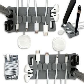 DeskBrick 2pk by CordBrick Heaviest Weighted Cord Organizer for Desktop - Phone Stand, Office Desk Organizer, Cable Management for Home - Multifunctional Gift for Men and Adults (Gray)