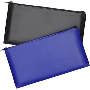 Geeric 2 Pack Pacs ، حقيبة إيداع بنك سحاب ، Pu Leather Cash and Coin ، حقيبة تسجيل نقدية 11 × 6.1 بوصة أسود+أسود