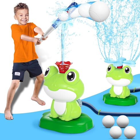 2-in-1 Water Sprinkler Baseball Toy for Kids Outdoor Play, 360° Rotating Spray and 2 Sprinkler Heads for Splashing and T-Ball Games, Toddler Summer Backyard Lawn Activities for Boys Girls Ages 3+ in Saudi Arabia