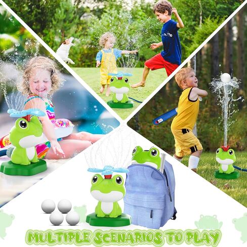 2-in-1 Water Sprinkler Baseball Toy for Kids Outdoor Play, 360° Rotating Spray and 2 Sprinkler Heads for Splashing and T-Ball Games, Toddler Summer Backyard Lawn Activities for Boys Girls Ages 3+ in Saudi Arabia