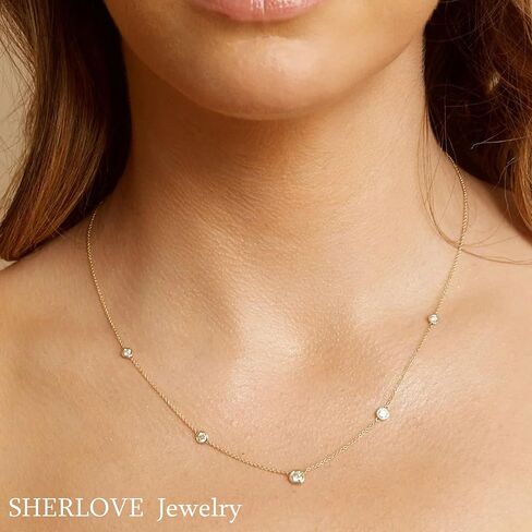 Gold Necklace for Women, 14k Gold Plated Diamond Station Necklace for Women,Dainty Gold Choker Necklace Minimalist Simple Gold Jewelry in Saudi Arabia