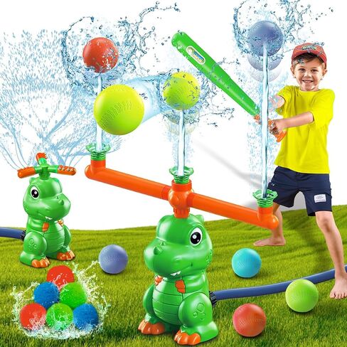4-in-1 Dinosaur Water Sprinkler Baseball Toys,360° Spinning Water Play Game, Water Baseball, Water Splashing Toy for Kids Outdoor, Summer Backyard Lawn Pool Party Fun for Boys Girls (Green) in Saudi Arabia