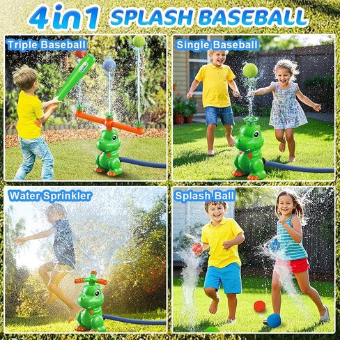 4-in-1 Dinosaur Water Sprinkler Baseball Toys,360° Spinning Water Play Game, Water Baseball, Water Splashing Toy for Kids Outdoor, Summer Backyard Lawn Pool Party Fun for Boys Girls (Green) in Saudi Arabia