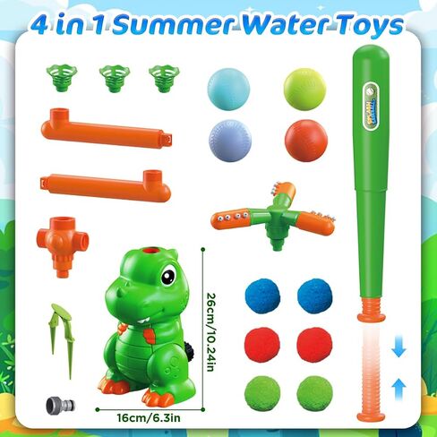 4-in-1 Dinosaur Water Sprinkler Baseball Toys,360° Spinning Water Play Game, Water Baseball, Water Splashing Toy for Kids Outdoor, Summer Backyard Lawn Pool Party Fun for Boys Girls (Green) in Saudi Arabia
