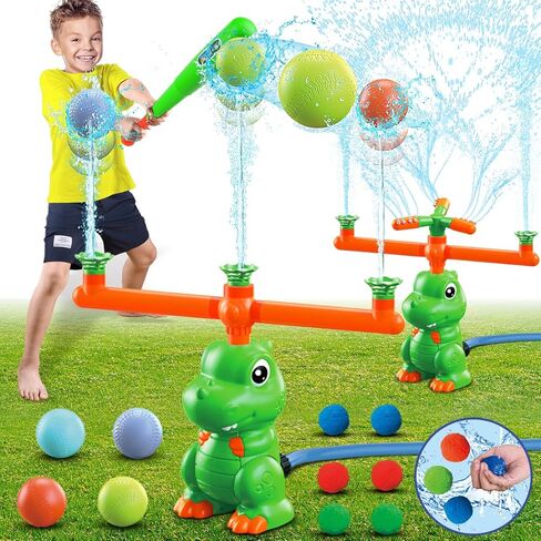 Vatos Dinosaur Sprinkler & Splash Baseball & Water Ball Toy 4 in 1 ، لعبة رذاذ المياه في الهواء الطلق مع رأس رشاش 360 درجة ، فوهة أعمدة مائية ، ألعاب حديقة في الفناء الخلفي الصيفي للأطفال in Kuwait