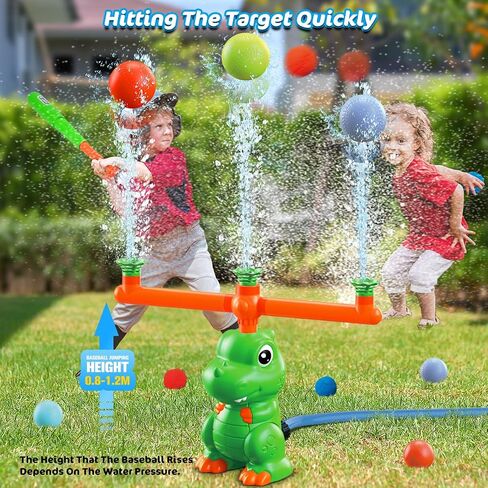 Vatos Dinosaur Sprinkler & Splash Baseball & Water Ball Toy 4 in 1 ، لعبة رذاذ المياه في الهواء الطلق مع رأس رشاش 360 درجة ، فوهة أعمدة مائية ، ألعاب حديقة في الفناء الخلفي الصيفي للأطفال in Kuwait