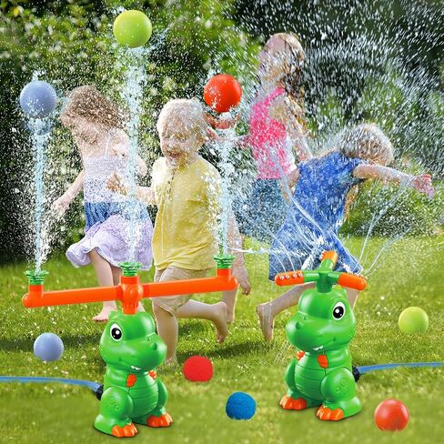 Vatos Dinosaur Sprinkler & Splash Baseball & Water Ball Toy 4 in 1 ، لعبة رذاذ المياه في الهواء الطلق مع رأس رشاش 360 درجة ، فوهة أعمدة مائية ، ألعاب حديقة في الفناء الخلفي الصيفي للأطفال in Kuwait