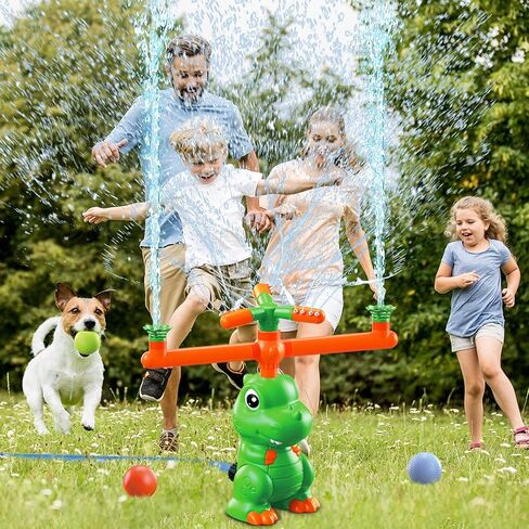 Vatos Dinosaur Sprinkler & Splash Baseball & Water Ball Toy 4 in 1 ، لعبة رذاذ المياه في الهواء الطلق مع رأس رشاش 360 درجة ، فوهة أعمدة مائية ، ألعاب حديقة في الفناء الخلفي الصيفي للأطفال in Kuwait