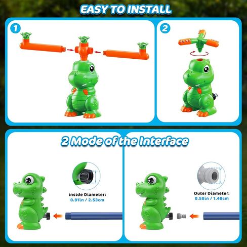 Vatos Dinosaur Sprinkler & Splash Baseball & Water Ball Toy 4 in 1 ، لعبة رذاذ المياه في الهواء الطلق مع رأس رشاش 360 درجة ، فوهة أعمدة مائية ، ألعاب حديقة في الفناء الخلفي الصيفي للأطفال in Kuwait