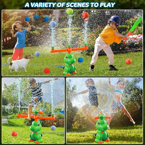 Vatos Dinosaur Sprinkler & Splash Baseball & Water Ball Toy 4 in 1 ، لعبة رذاذ المياه في الهواء الطلق مع رأس رشاش 360 درجة ، فوهة أعمدة مائية ، ألعاب حديقة في الفناء الخلفي الصيفي للأطفال in Kuwait