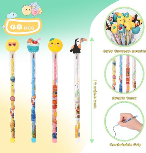 48 Pieces Cute Stackable Pencils stacking Cartoon Theme Pencil Translucent Multi Point Push Fun Pencils. (Capybara) in Kuwait