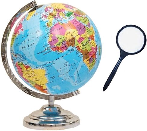 كرة دوارة مميزة مزخرفة مع قوس معدني وقاعدة/عالمية ديكور/ديكور المنزل/ديكور المكتب (8 بوصات ، الذهب الأزرق الفيروز) in Kuwait