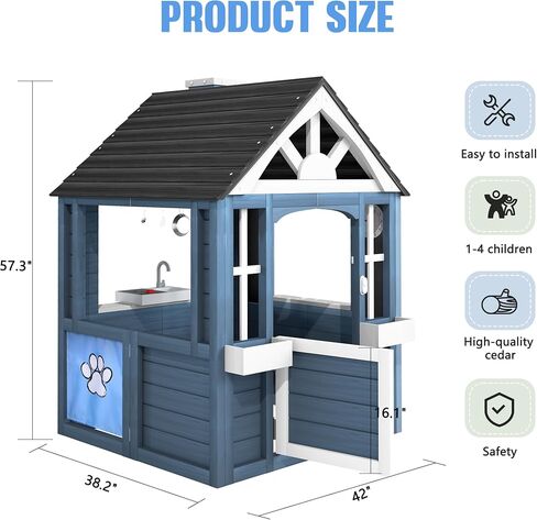 Kids Outdoor Playhouse ، Cedar Wooden Kids Playhouse مع المطبخ للعب ، باب الحيوانات الأليفة ، الحوض ، الموقد ، أدوات الطهي ، النوافذ ، حاملي زهرة ، رنين باب ، منزل يلعب في الفناء الخلفي in Kuwait