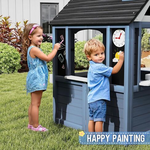 Kids Outdoor Playhouse ، Cedar Wooden Kids Playhouse مع المطبخ للعب ، باب الحيوانات الأليفة ، الحوض ، الموقد ، أدوات الطهي ، النوافذ ، حاملي زهرة ، رنين باب ، منزل يلعب في الفناء الخلفي in Kuwait