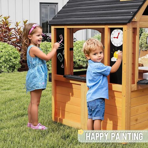 Jocoevol Kids Outdoor Playhouse, Cedar Wooden Kids Playhouse with Play Kitchen, Pet Door, Sink, Stove, Cookware, Windows, Flowerpot Holders, Ringing doorbell, Cottage Play House for Backyard in Kuwait