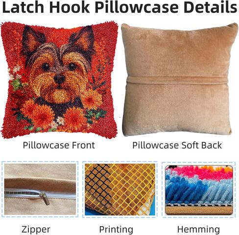 DIY Latch Hook Pillow Kits for Adults Cartoon Black Labrador Dog Printed Pillowcase Crochet Yarns Hooking Handmade Pillow Cover Cushion for Home Sofa Decoration 17x17inch-14 in Saudi Arabia