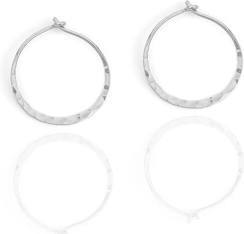 Silver Hoop Earrings for Women, 925 Sterling Silver, 15mm, Hammered Texture, Hoop Earrings Hypoallergenic Sensitive Ears, Hoop Earrings Set, Silver Earrings Nickel Free (15mm, Sterling Silver) in Saudi Arabia