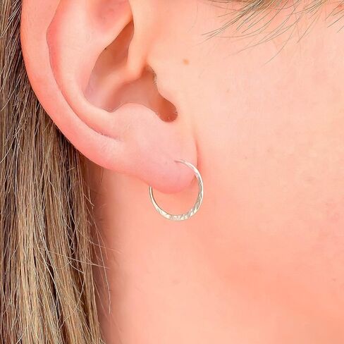 Silver Hoop Earrings for Women, 925 Sterling Silver, 15mm, Hammered Texture, Hoop Earrings Hypoallergenic Sensitive Ears, Hoop Earrings Set, Silver Earrings Nickel Free (15mm, Sterling Silver) in Saudi Arabia
