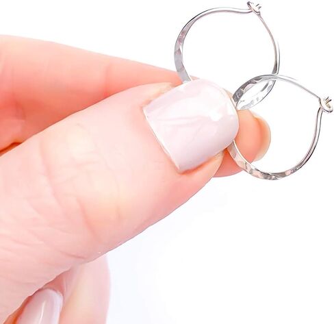 Silver Hoop Earrings for Women, 925 Sterling Silver, 15mm, Hammered Texture, Hoop Earrings Hypoallergenic Sensitive Ears, Hoop Earrings Set, Silver Earrings Nickel Free (15mm, Sterling Silver) in Saudi Arabia