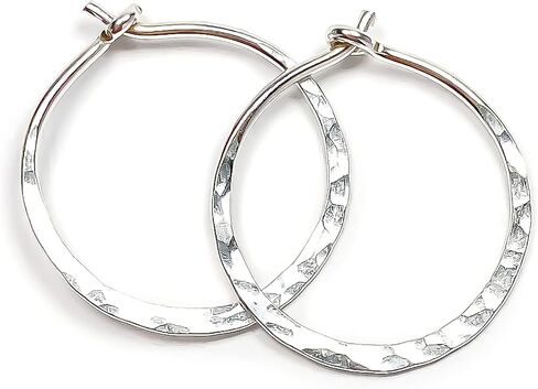 Silver Hoop Earrings for Women, 925 Sterling Silver, 15mm, Hammered Texture, Hoop Earrings Hypoallergenic Sensitive Ears, Hoop Earrings Set, Silver Earrings Nickel Free (15mm, Sterling Silver) in Saudi Arabia