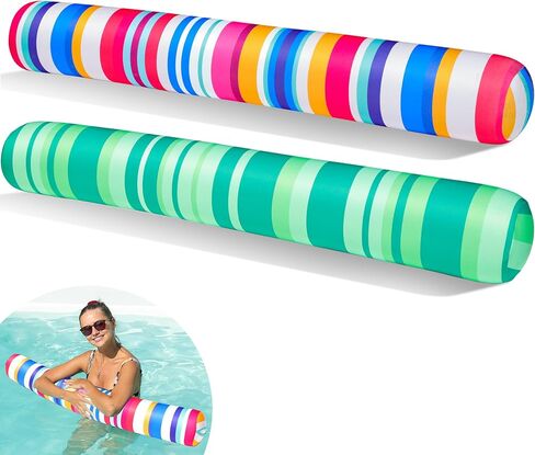 FindUWill 2 Pack Inflatable Swim Pool Noodles, Pool Noodles Floats for Adults, Soft Fabric Covered Large Swim Noodles for Lake, Beach in Saudi Arabia