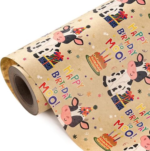 WRAPAHOLIC Kraft Animal Birthday Wrapping Paper Roll - Mini Roll - 17 Inch x 16.5 Feet - Animal Happy Birthday Wrapping Paper Perfect for Kids Birthday, Baby Shower in Saudi Arabia