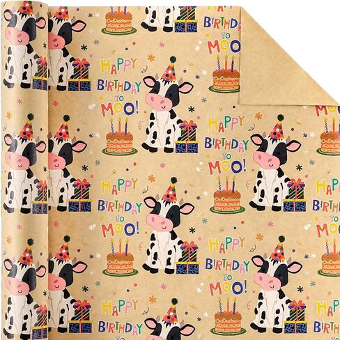 WRAPAHOLIC Kraft Animal Birthday Wrapping Paper Roll - Mini Roll - 17 Inch x 16.5 Feet - Animal Happy Birthday Wrapping Paper Perfect for Kids Birthday, Baby Shower in Saudi Arabia
