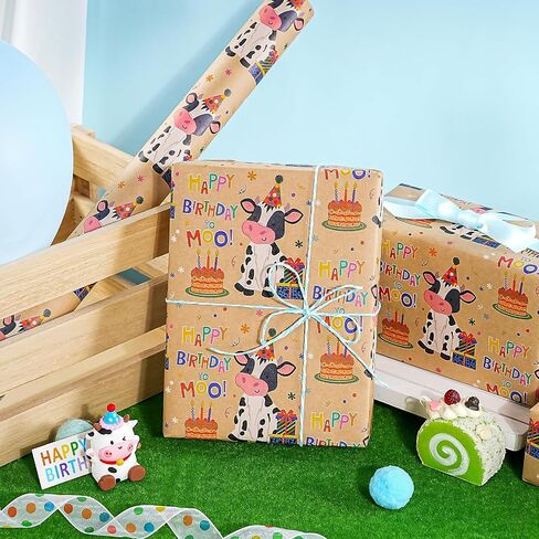 WRAPAHOLIC Kraft Animal Birthday Wrapping Paper Roll - Mini Roll - 17 Inch x 16.5 Feet - Animal Happy Birthday Wrapping Paper Perfect for Kids Birthday, Baby Shower in Saudi Arabia