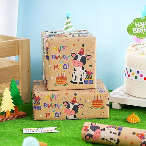 WRAPAHOLIC Kraft Animal Birthday Wrapping Paper Roll - Mini Roll - 17 Inch x 16.5 Feet - Animal Happy Birthday Wrapping Paper Perfect for Kids Birthday, Baby Shower in Saudi Arabia